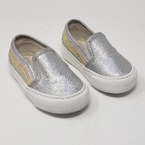 Olive & Edie Rainbow Slip-on Sneakers Girls Size 5 Glitterly Silver Pink Yellow - Picture 10 of 10